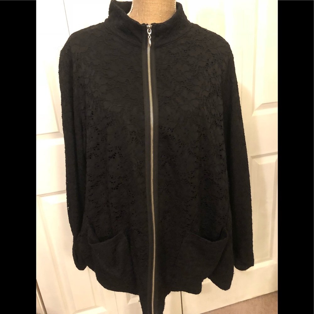 Black Lace Full Zip Denim&Co 2x Jacket